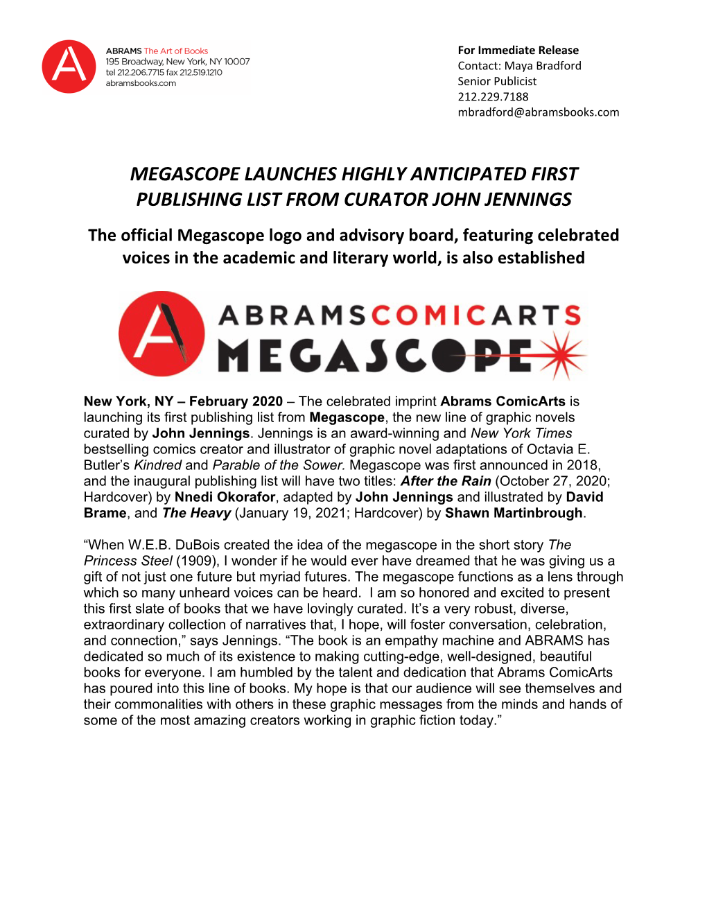 Megascope Launches Highly Anticipated First Publishing List from Curator John Jennings