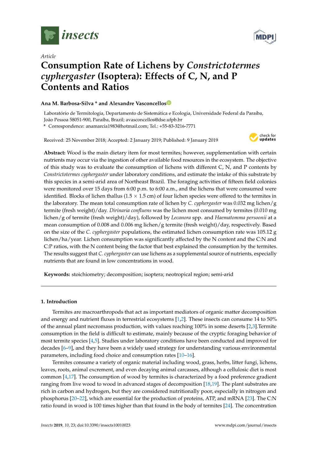 Isoptera): Effects of C, N, and P Contents and Ratios