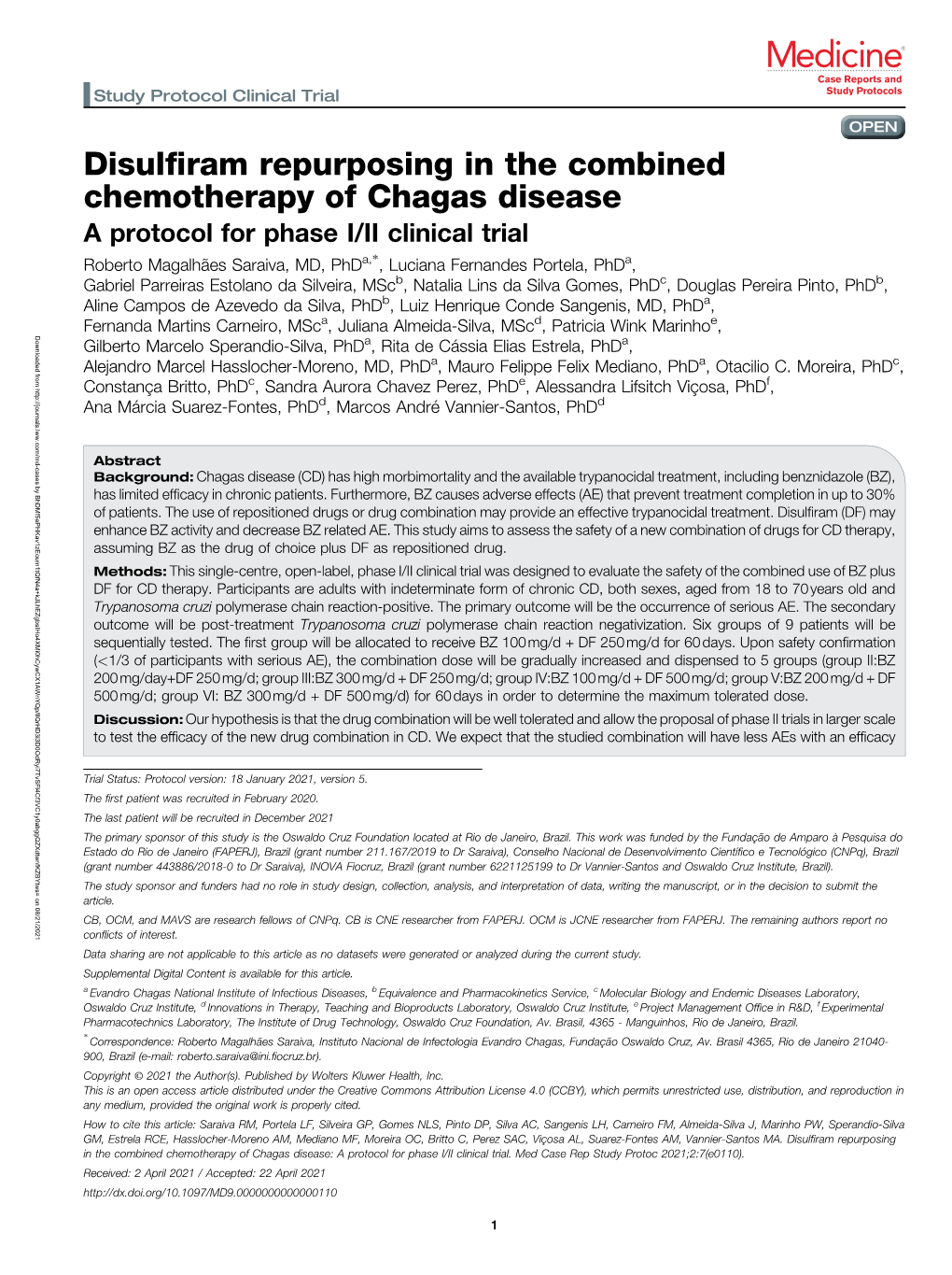 Disulfiram Repurposing in the Combined Chemotherapy of Chagas