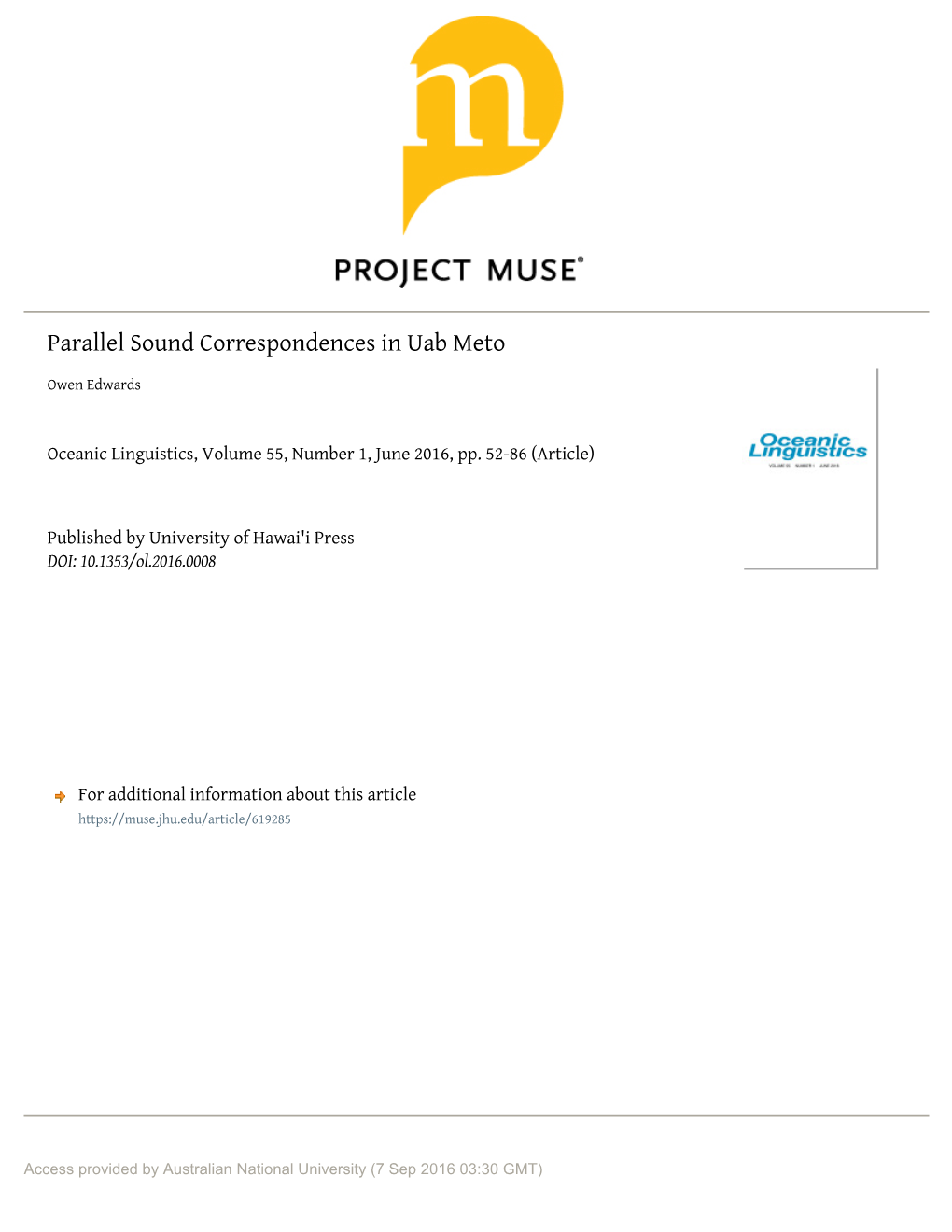 Parallel Sound Correspondences in Uab Meto