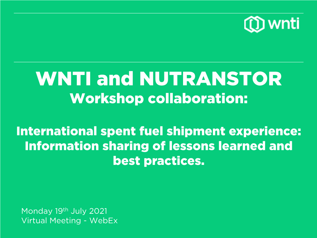 WNTI and NUTRANSTOR Workshop Collaboration