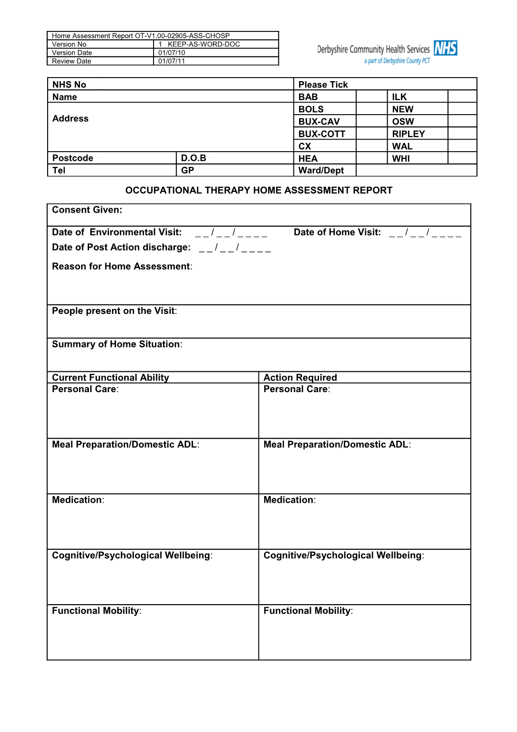 Occupational Therapy Home Assessment Report