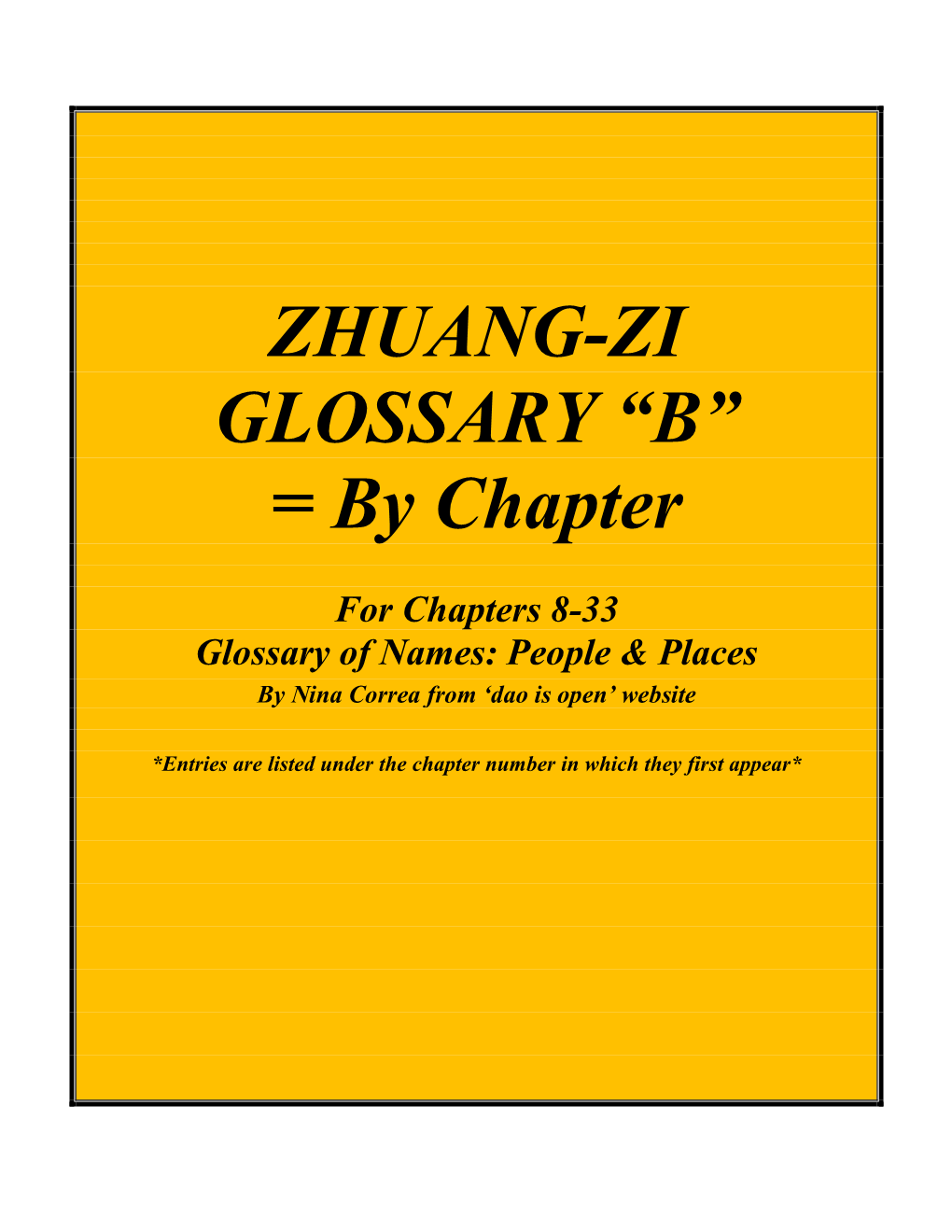 Zhuangzi Glossary – Chapters 8 to 33 (By Chapter)