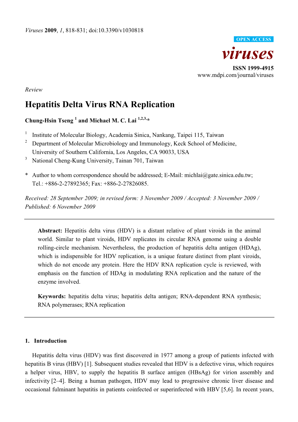 Hepatitis Delta Virus RNA Replication