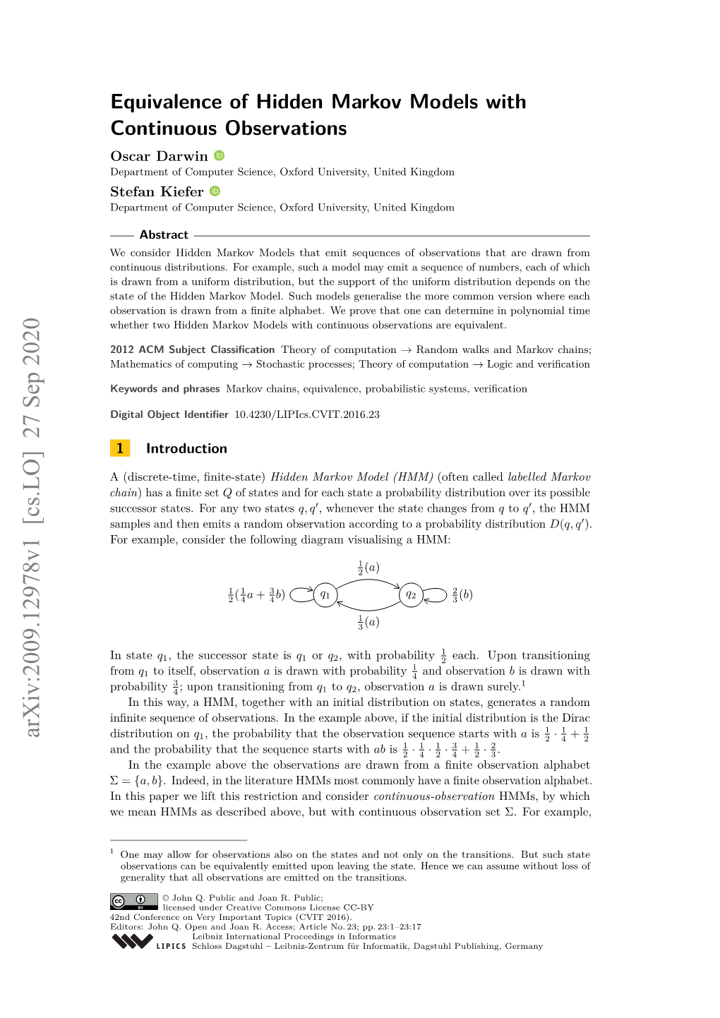 Equivalence of Hidden Markov Models with Continuous Observations