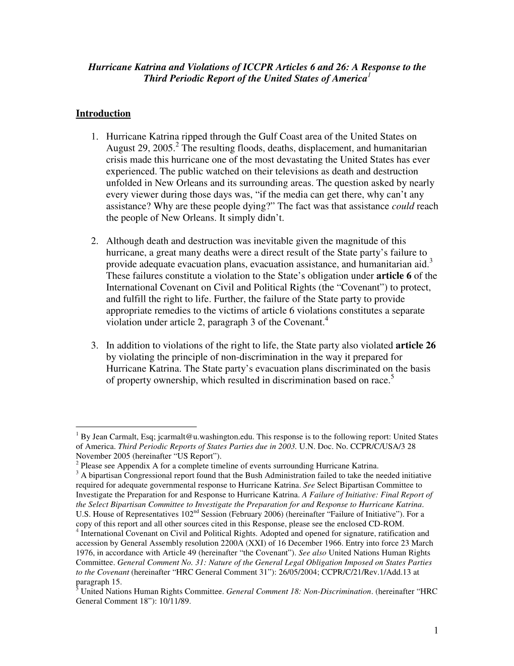 1 Hurricane Katrina and Violations of ICCPR Articles