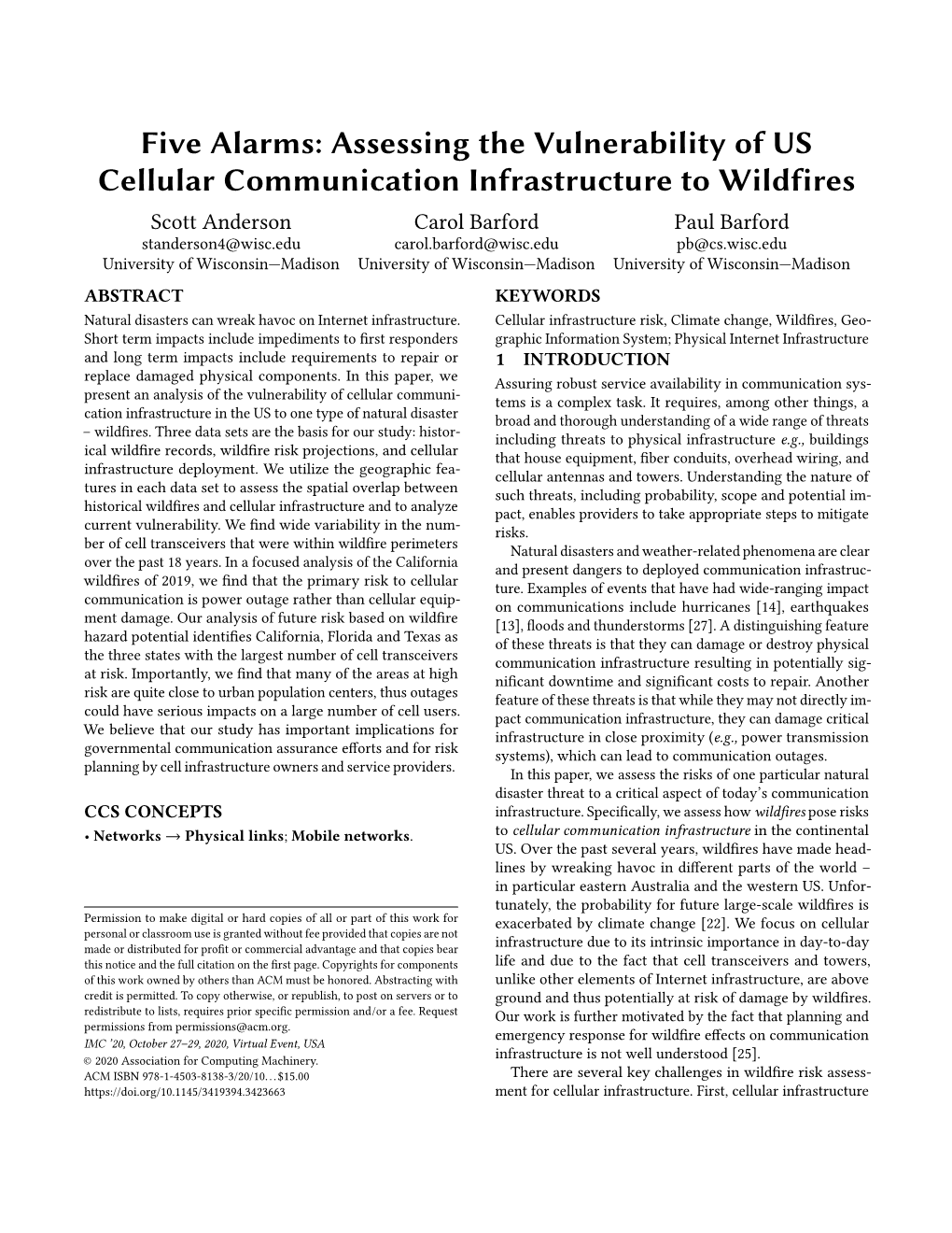 Five Alarms: Assessing the Vulnerability of US Cellular