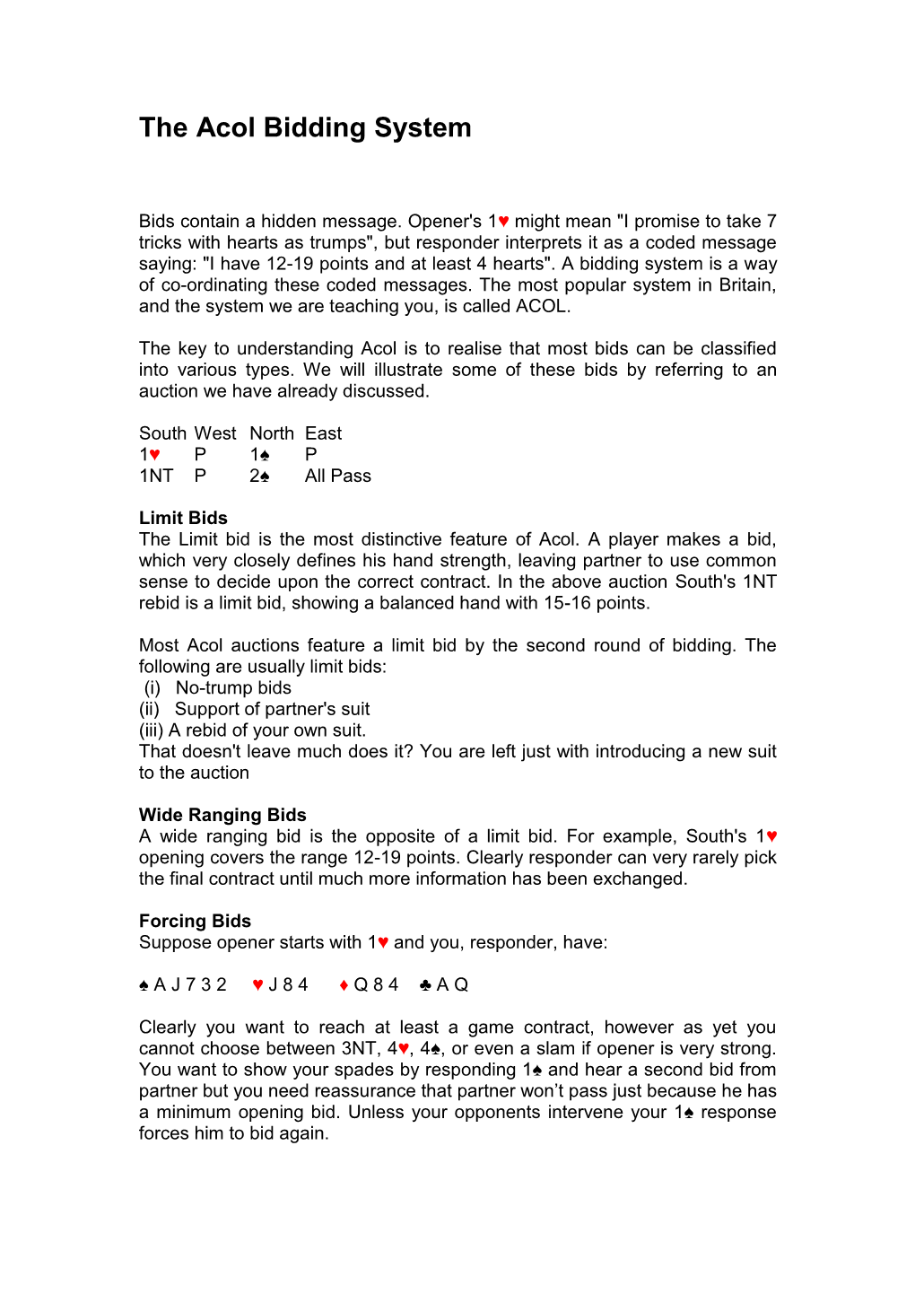 The Acol Bidding System