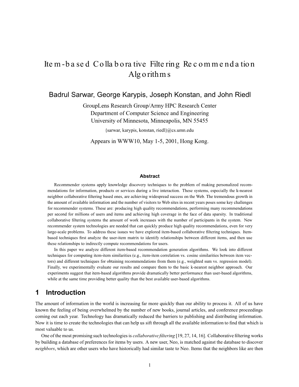 Item-Based Collaborative Filtering Recommendation Algorithms