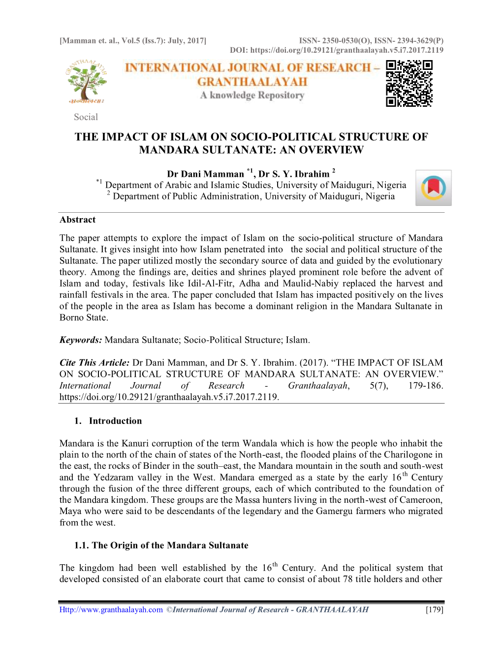 The Impact of Islam on Socio-Political Structure of Mandara Sultanate: an Overview