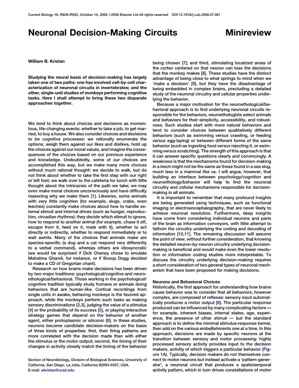 Minireview Neuronal Decision-Making Circuits