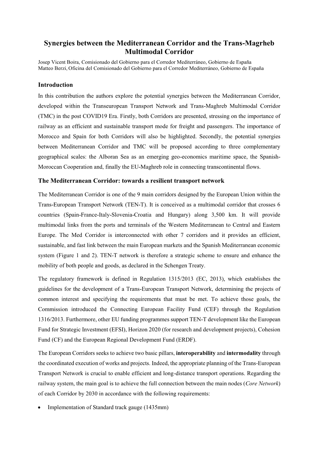 Synergies Between the Mediterranean Corridor and the Trans-Magrheb