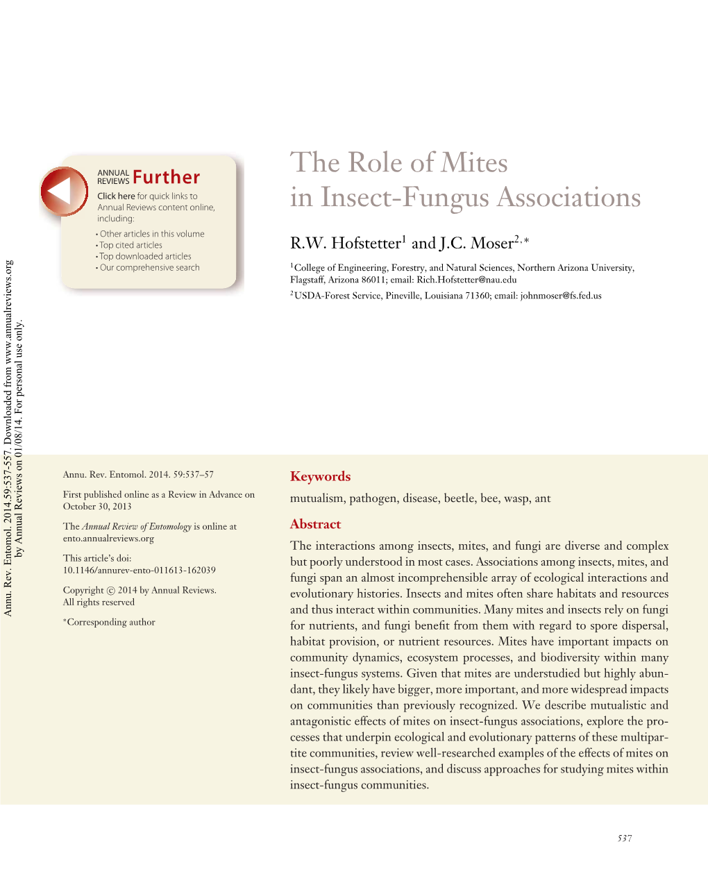 The Role of Mites in Insect-Fungus Associations