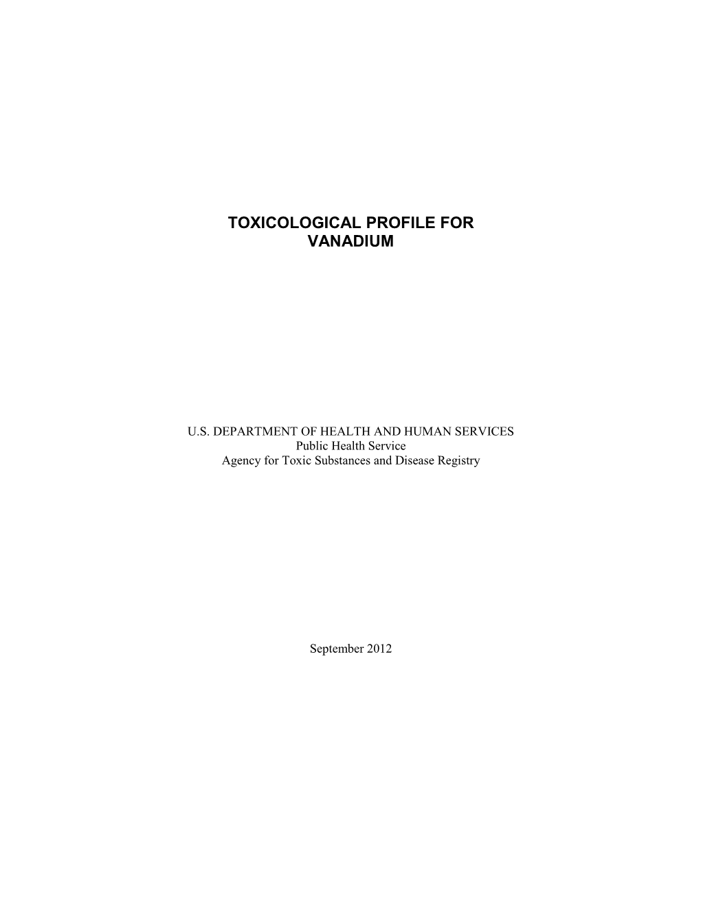 Toxicological Profile for Vanadium