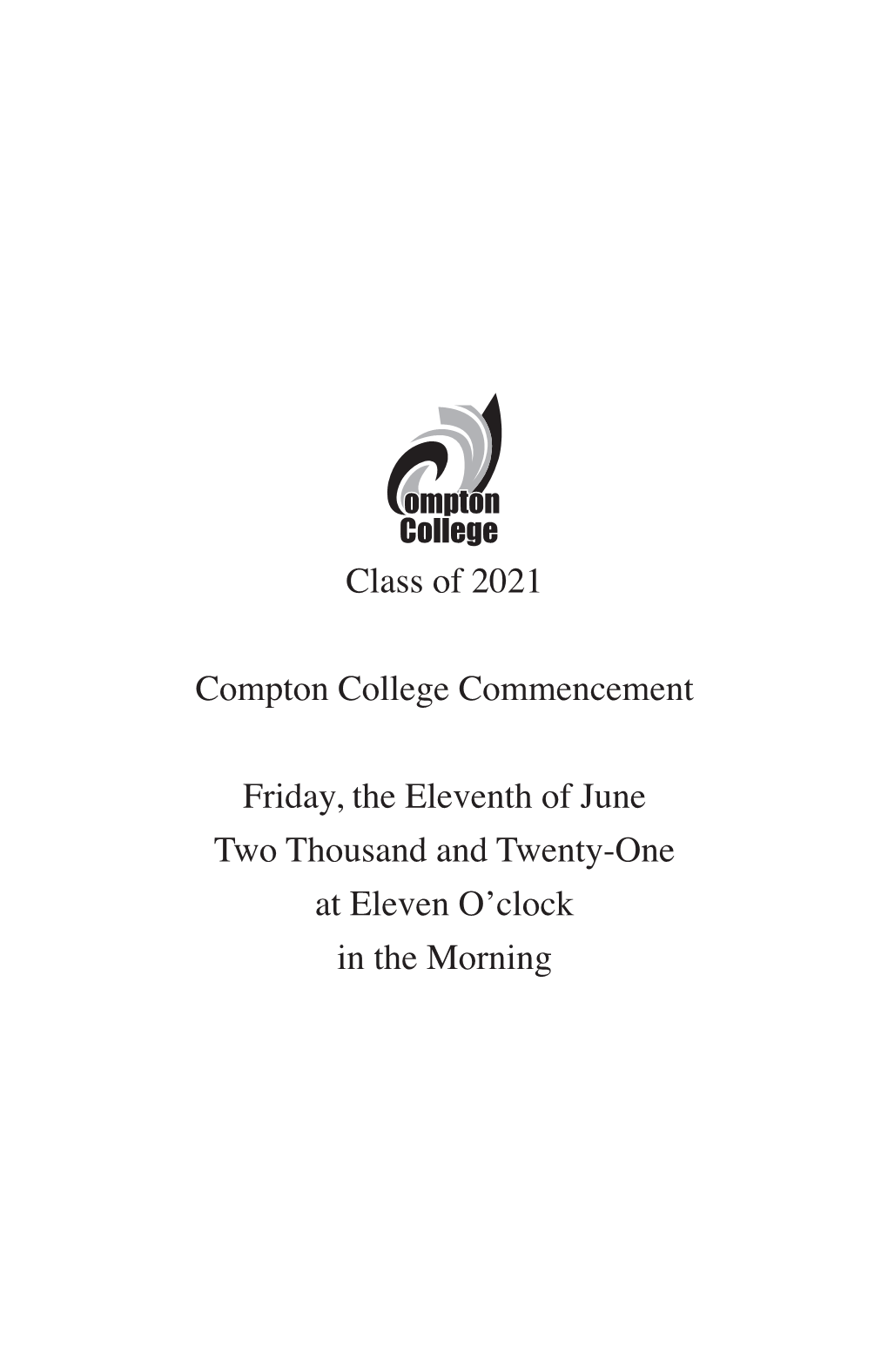 2021 Compton College Commencement Program