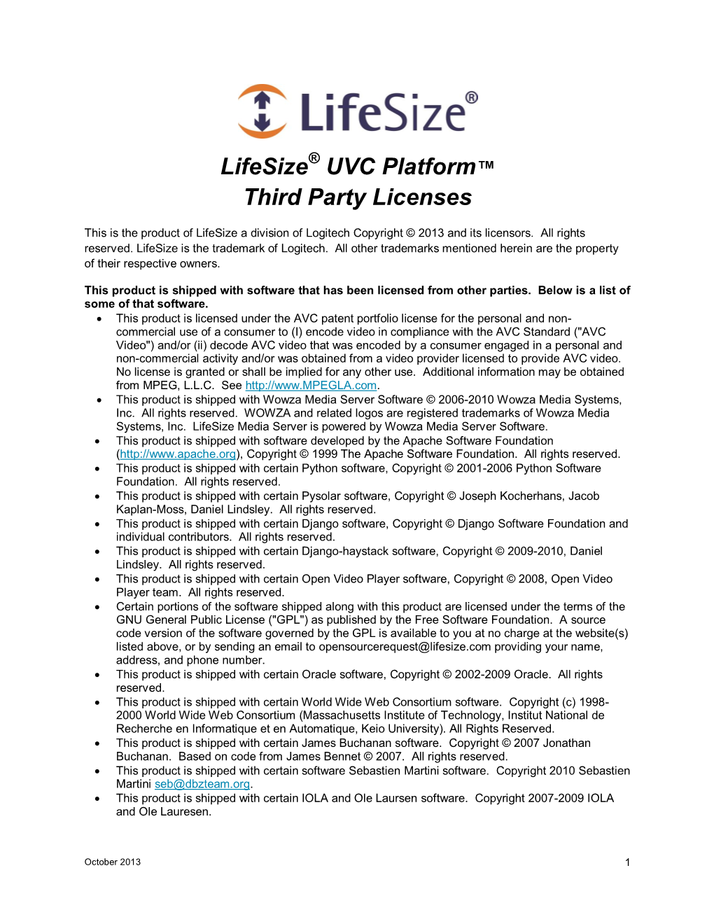 Lifesize UVC Platform™ Third Party Licenses