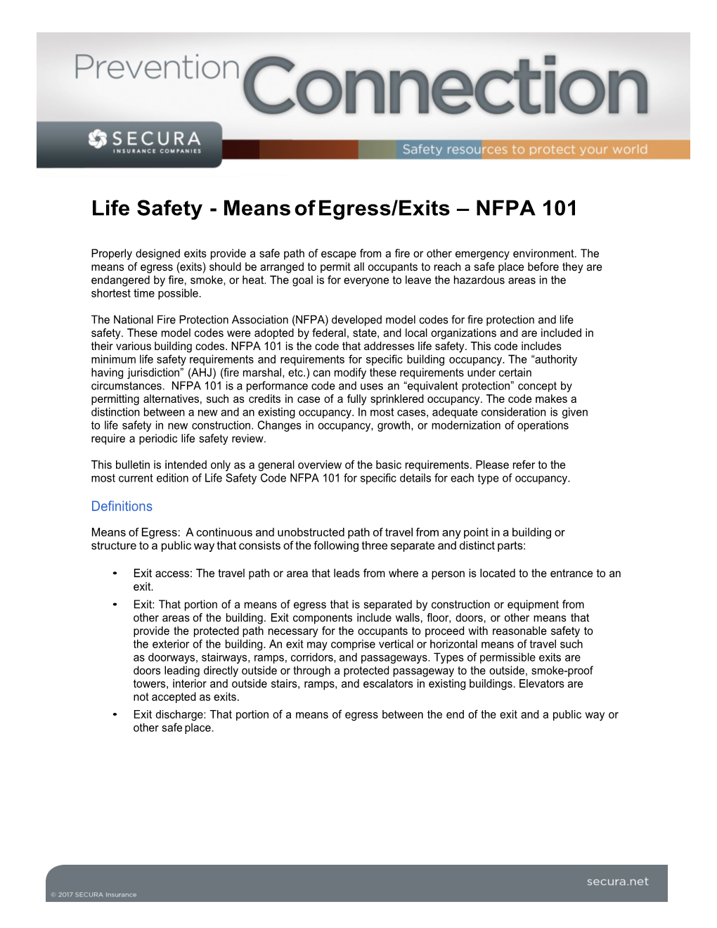 Life Safety - Means of Egress/Exits – NFPA 101