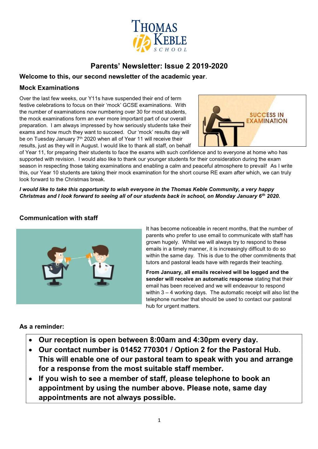 Parents' Newsletter: Issue 2 2019-2020