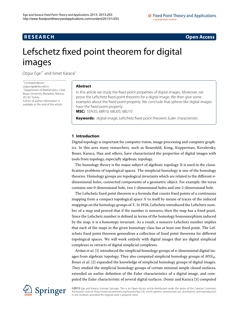 Lefschetz Fixed Point Theorem for Digital Images