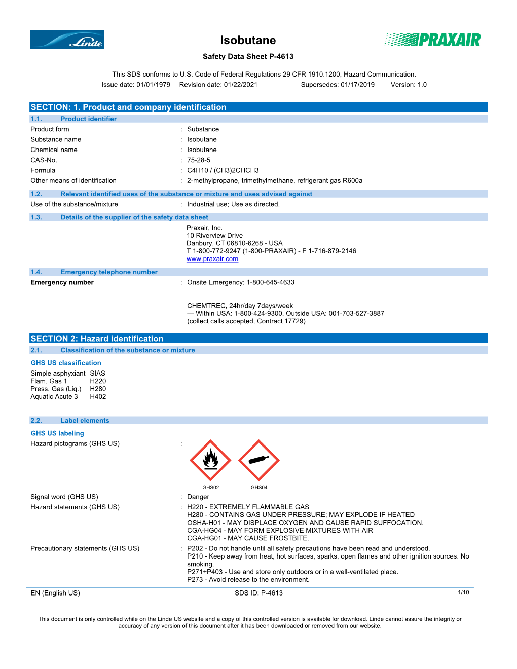 Isobutane Safety Data Sheet