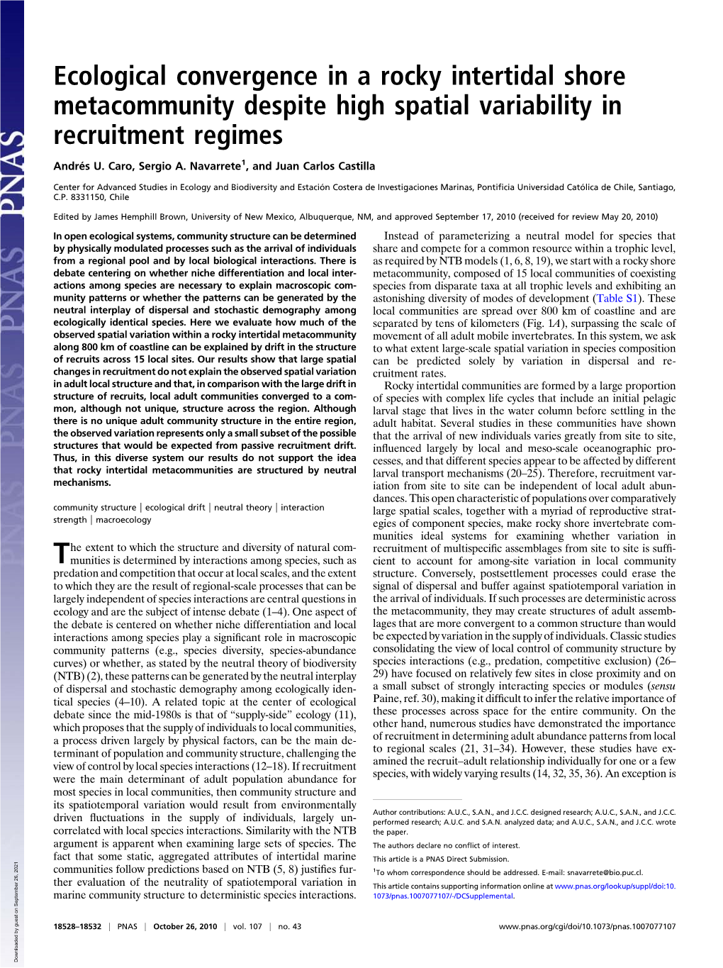 Ecological Convergence in a Rocky Intertidal Shore Metacommunity Despite High Spatial Variability in Recruitment Regimes