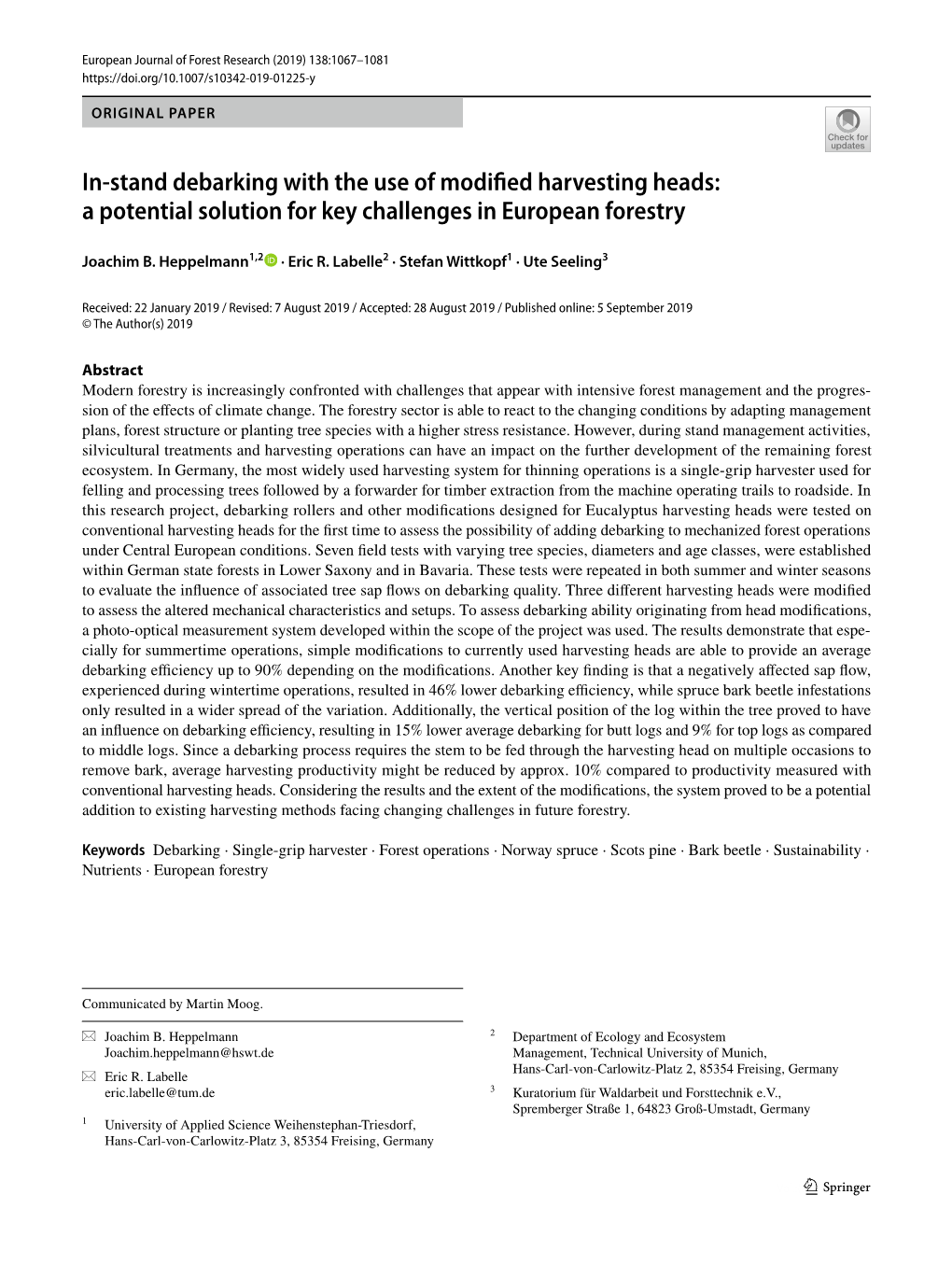 In-Stand Debarking with the Use of Modified Harvesting Heads: A