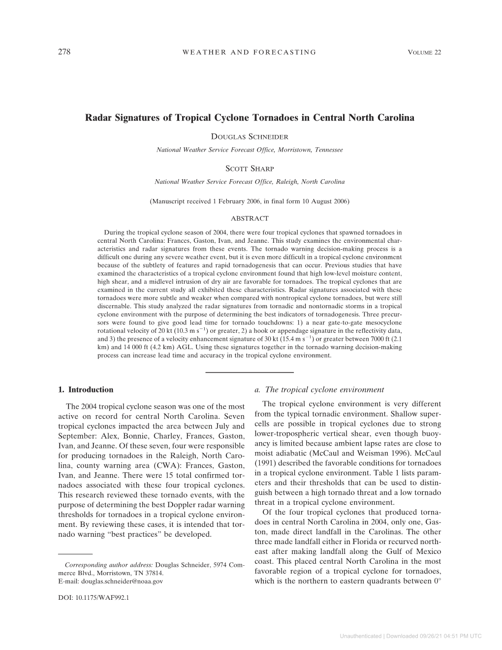 Radar Signatures of Tropical Cyclone Tornadoes in Central North Carolina