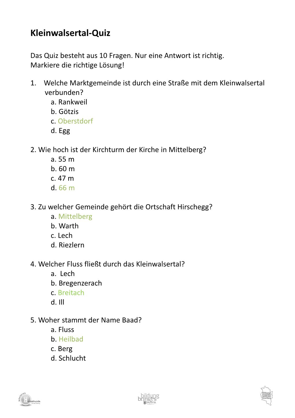 Lernspiele Kleinwalsertal 2020 Lösungen