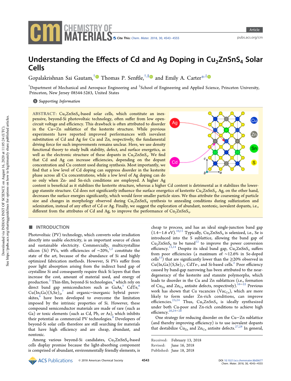 Understanding the Effects of Cd and Ag Doping in Cu2znsns4 Solar Cells