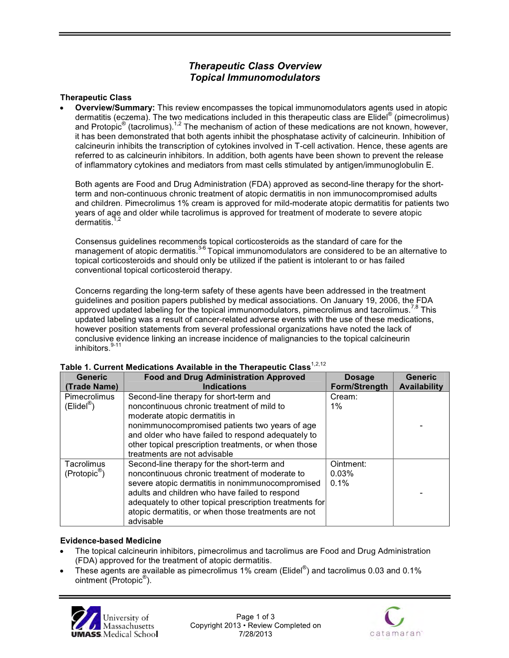 Therapeutic Class Overview Topical Immunomodulators