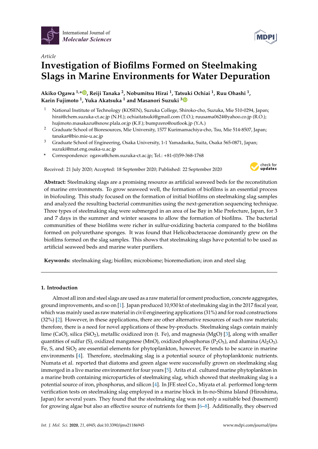 Investigation of Biofilms Formed on Steelmaking Slags in Marine