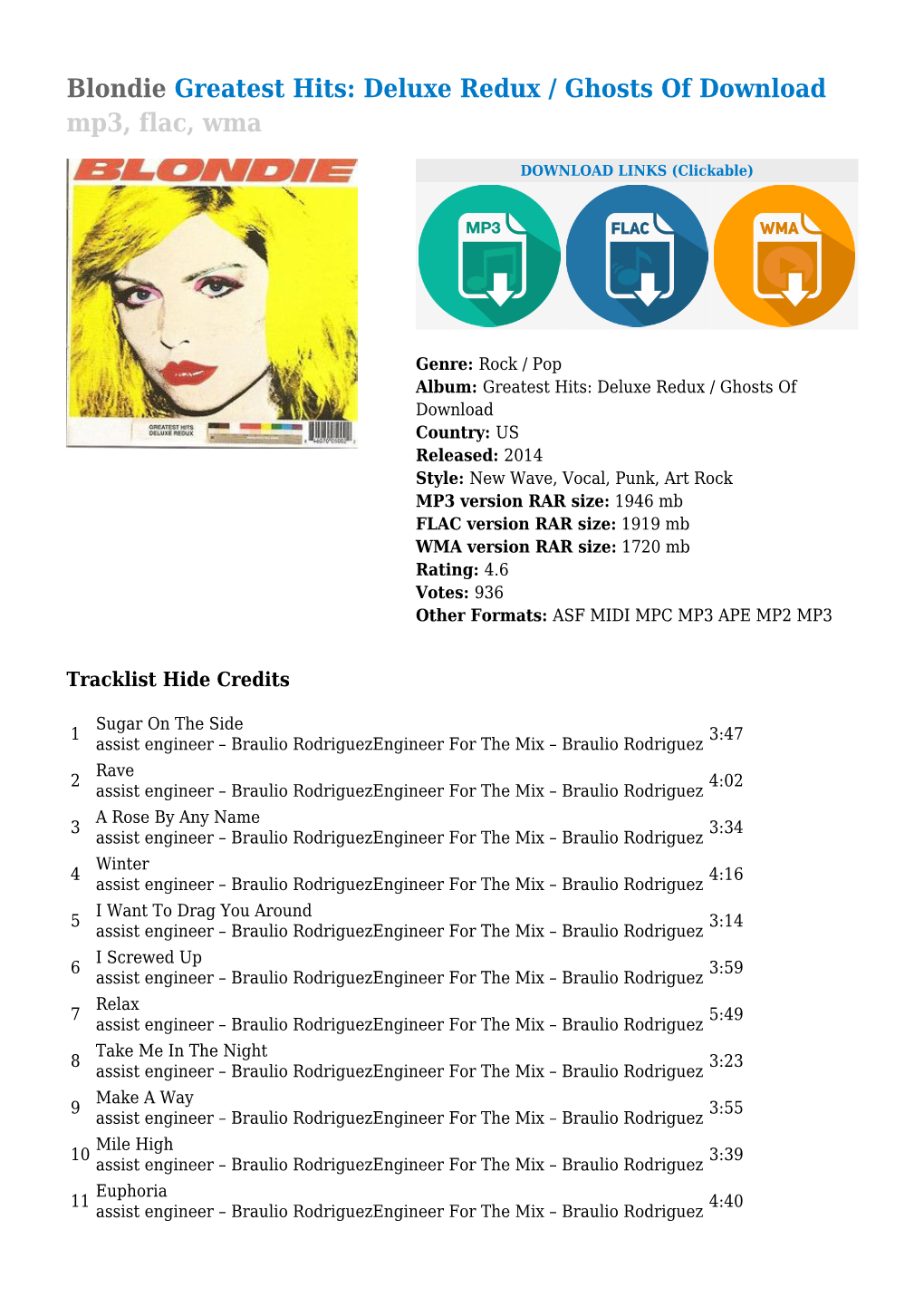 Blondie Greatest Hits: Deluxe Redux / Ghosts of Download Mp3, Flac, Wma