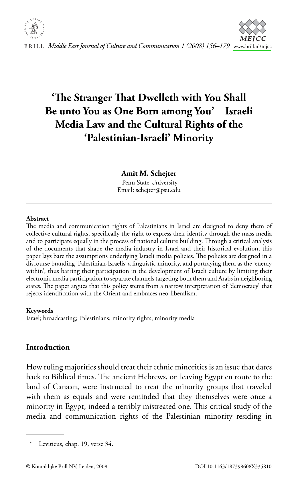 Israeli Media Law and the Cultural Rights of the ‘Palestinian-Israeli’ Minority