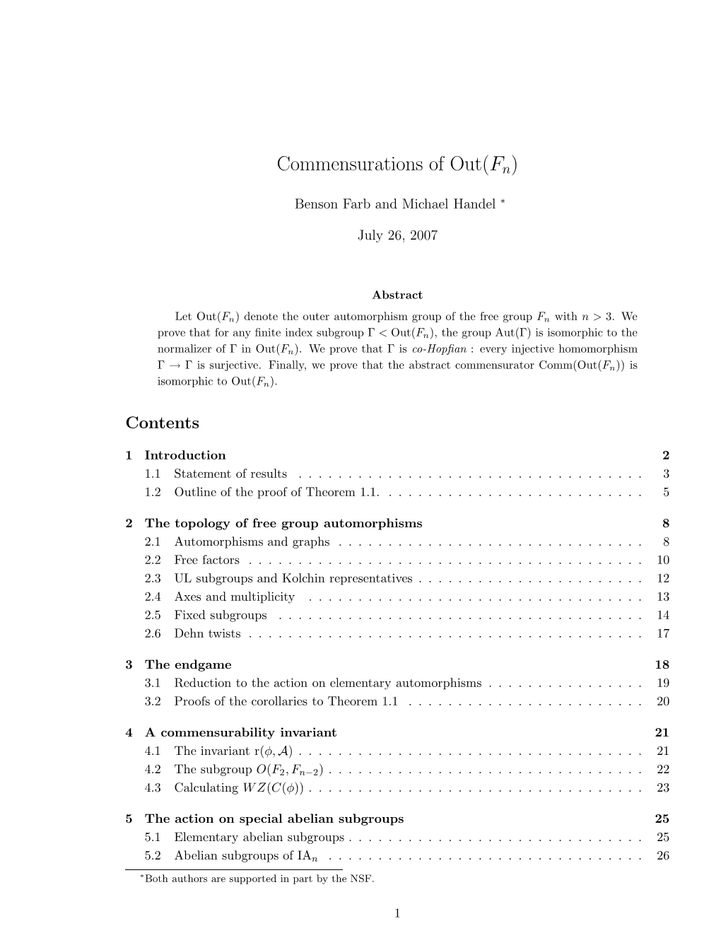 Commensurations of Out(Fn)