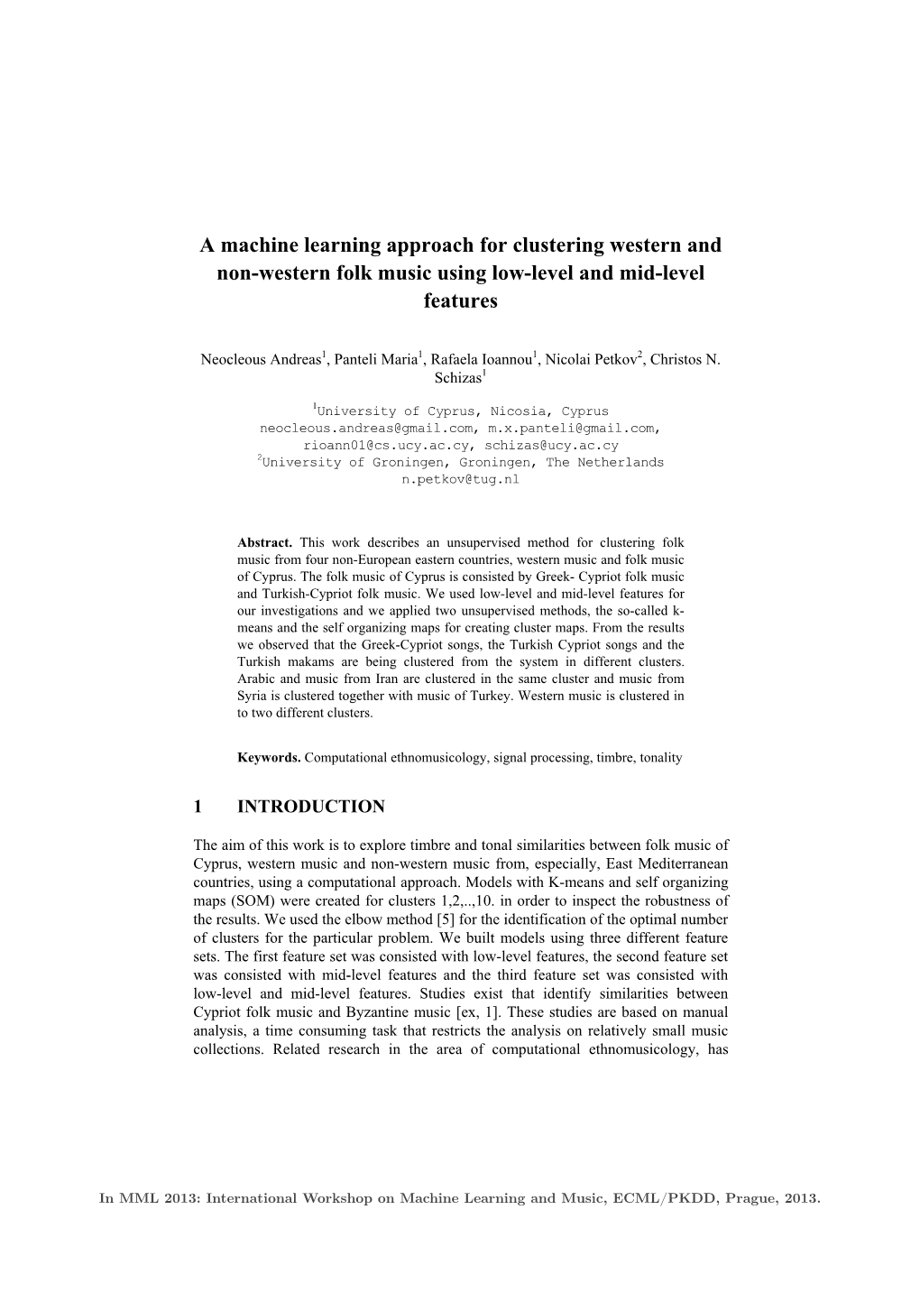 A Machine Learning Approach for Clustering Western and Non-Western Folk Music Using Low-Level and Mid-Level Features