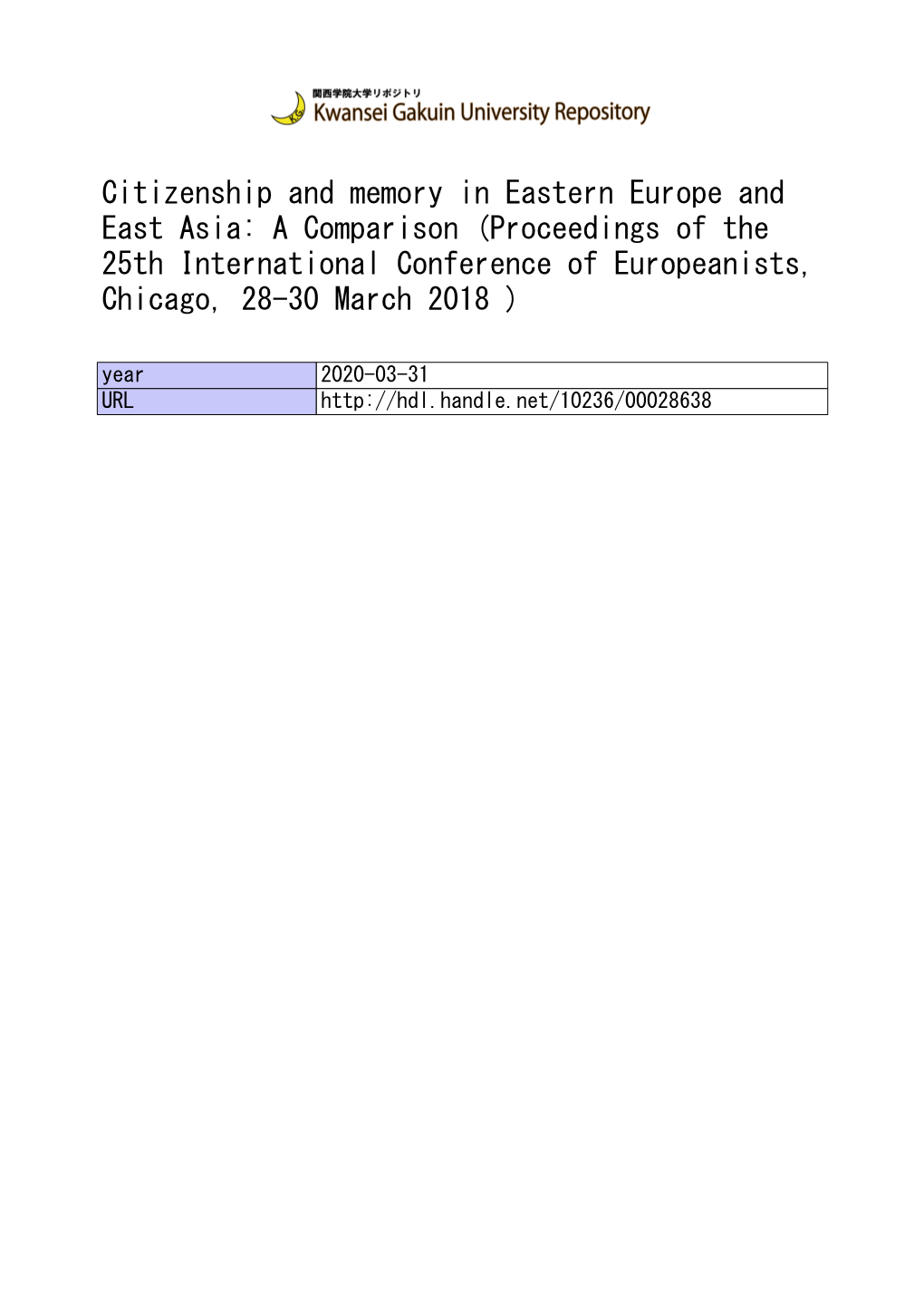 Citizenship and Memory in Eastern Europe and East Asia