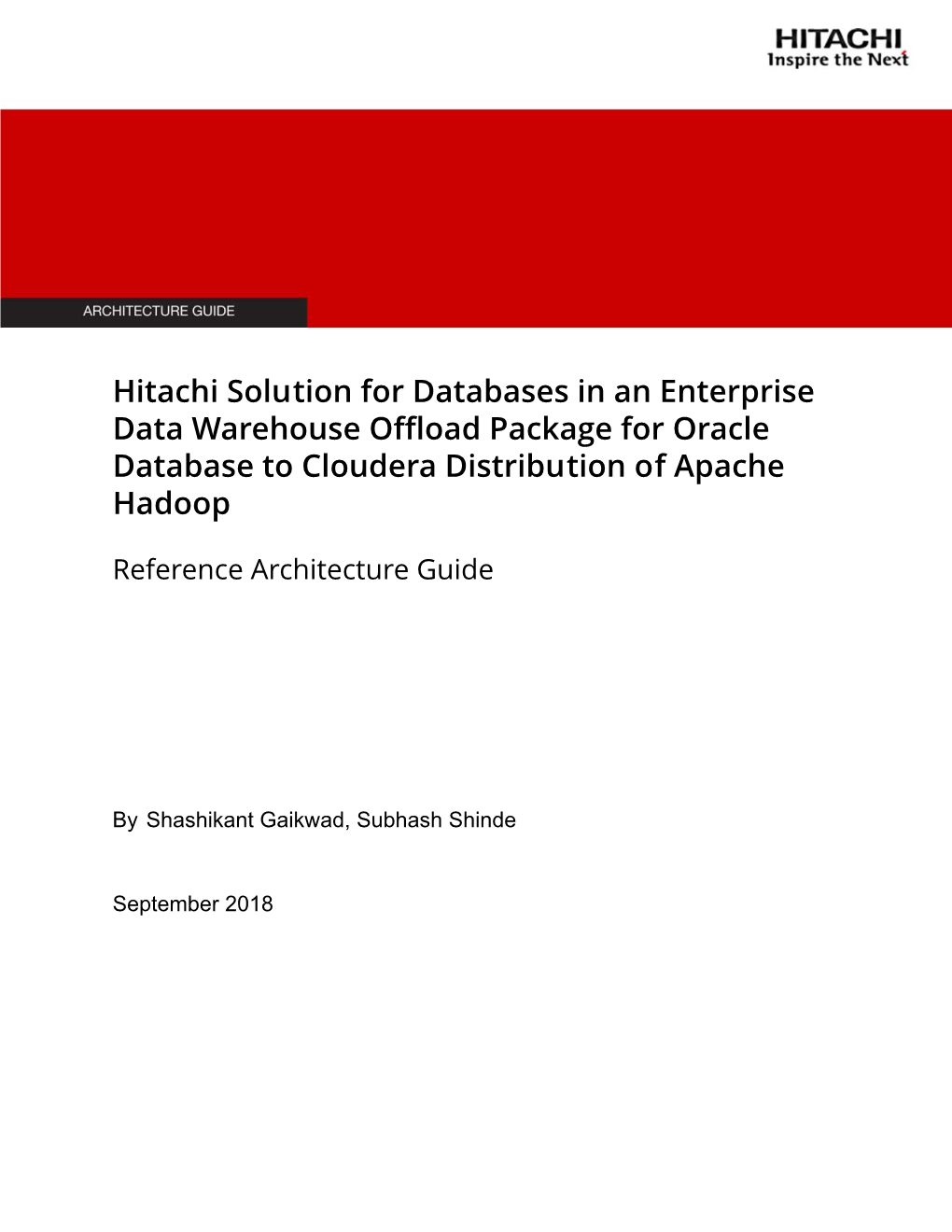 Hitachi Solution for Databases in an Enterprise Data Warehouse Offload Package for Oracle Database to Cloudera Distribution of Apache Hadoop