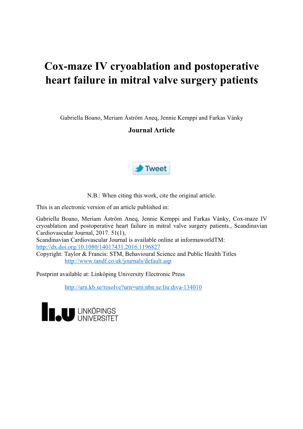 Cox-Maze IV Cryoablation and Postoperative Heart Failure in Mitral Valve Surgery Patients