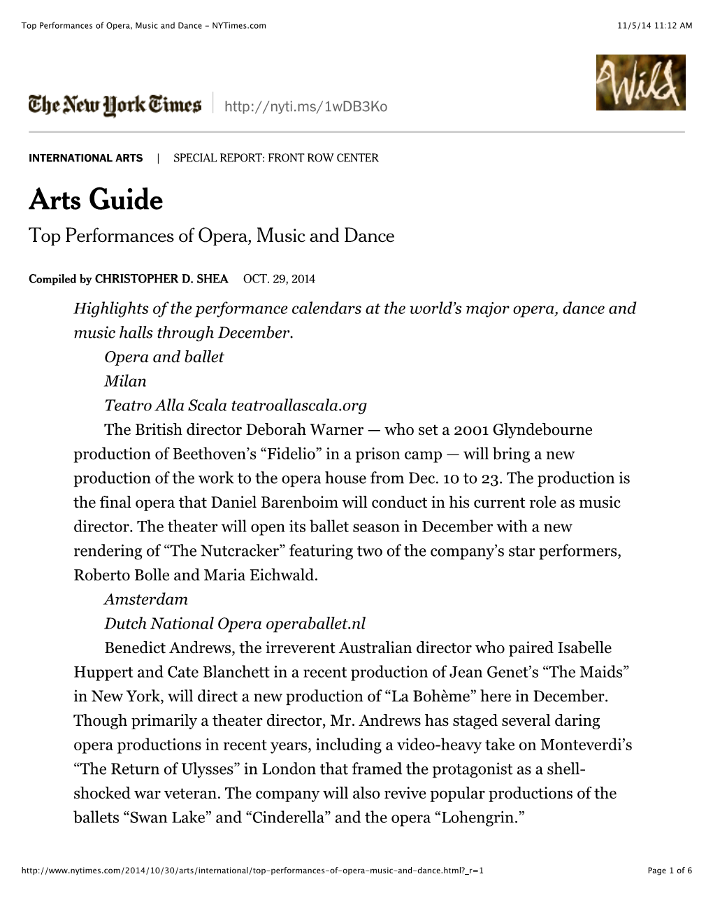 Top Performances of Opera, Music and Dance - Nytimes.Com 11/5/14 11:12 AM