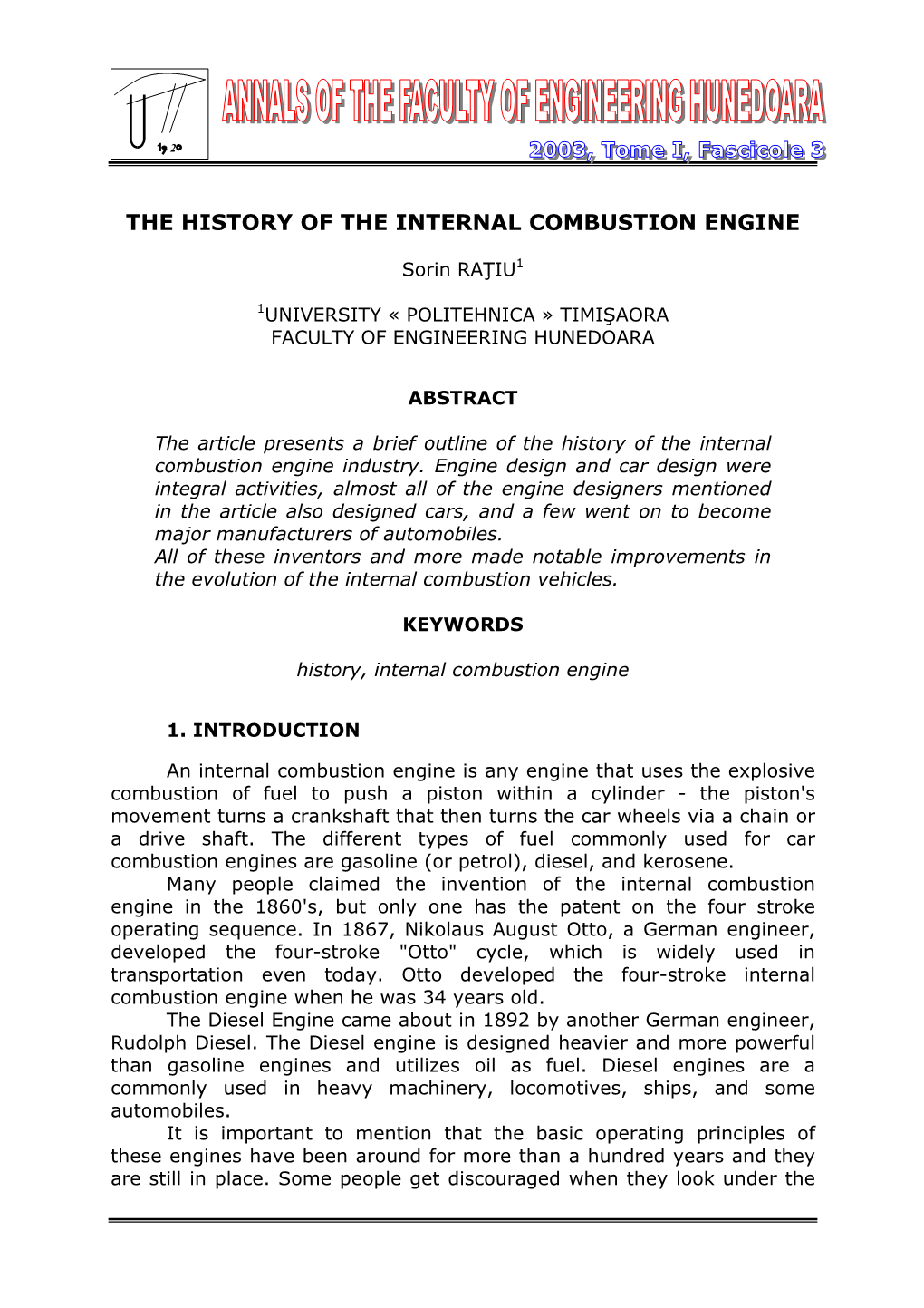 History of the Internal Combustion Engine