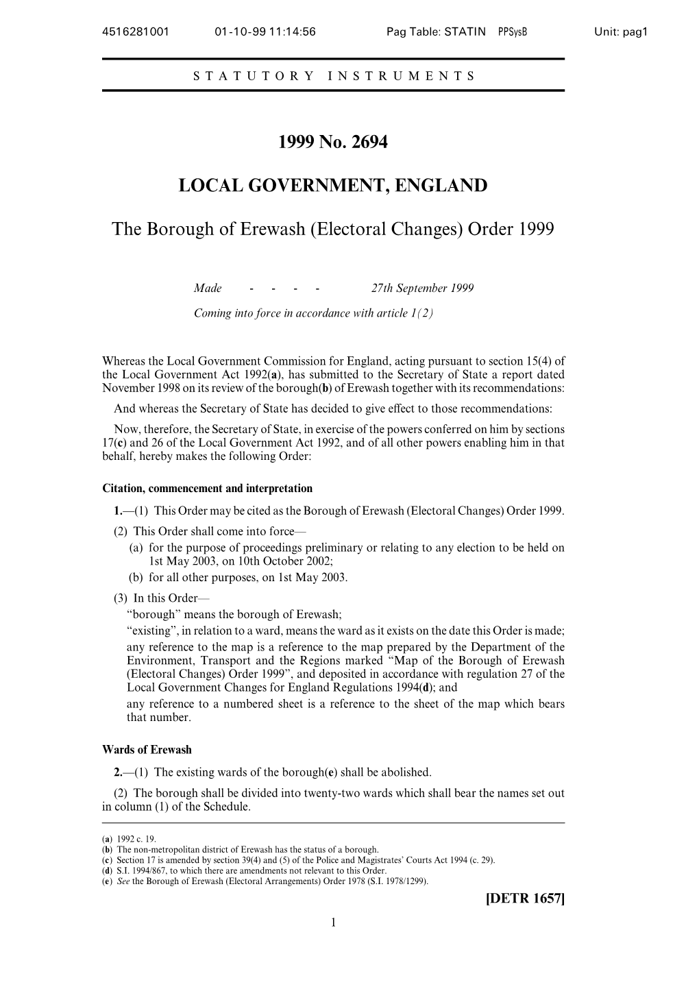 Electoral Changes) Order 1999