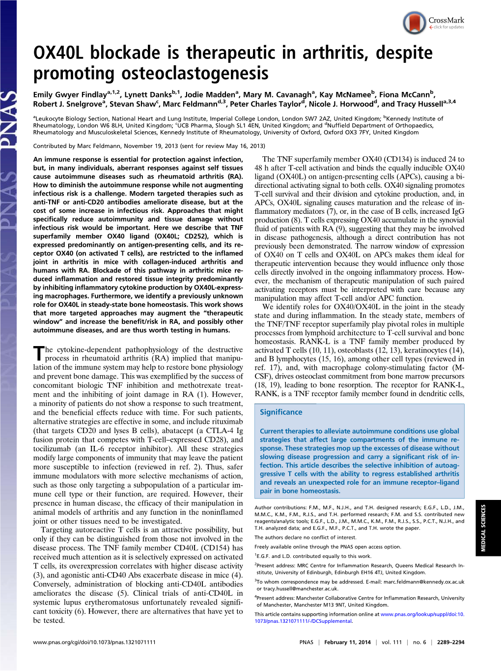 OX40L Blockade Is Therapeutic in Arthritis, Despite Promoting Osteoclastogenesis