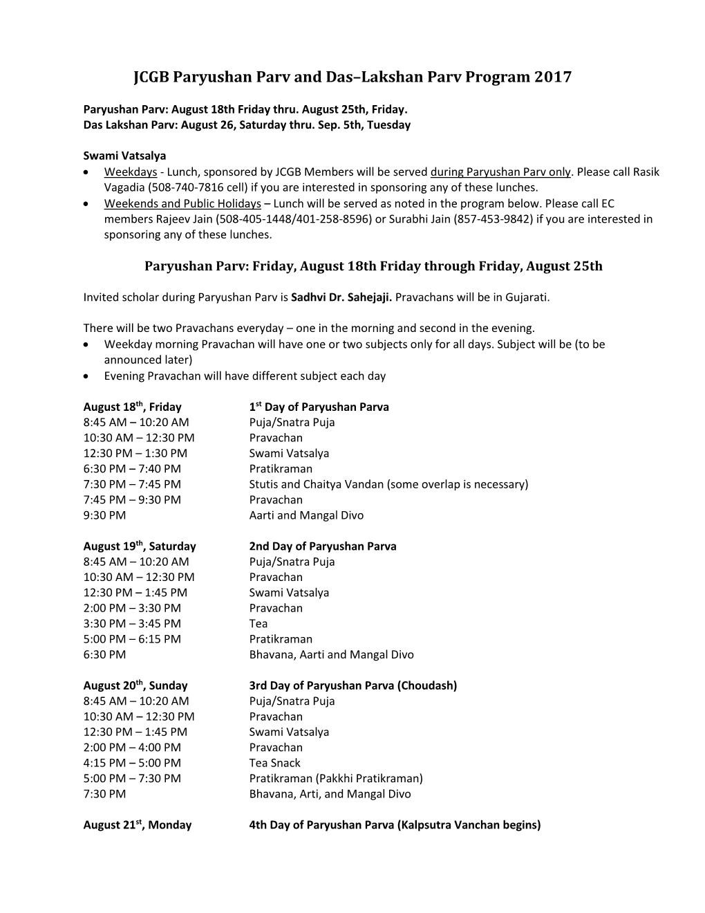 Tentative Paryushan and Dashlaxan Program