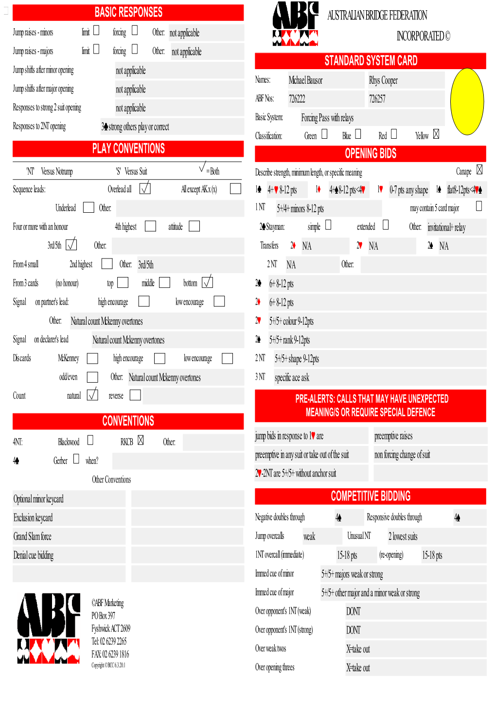 Convention Card Editor