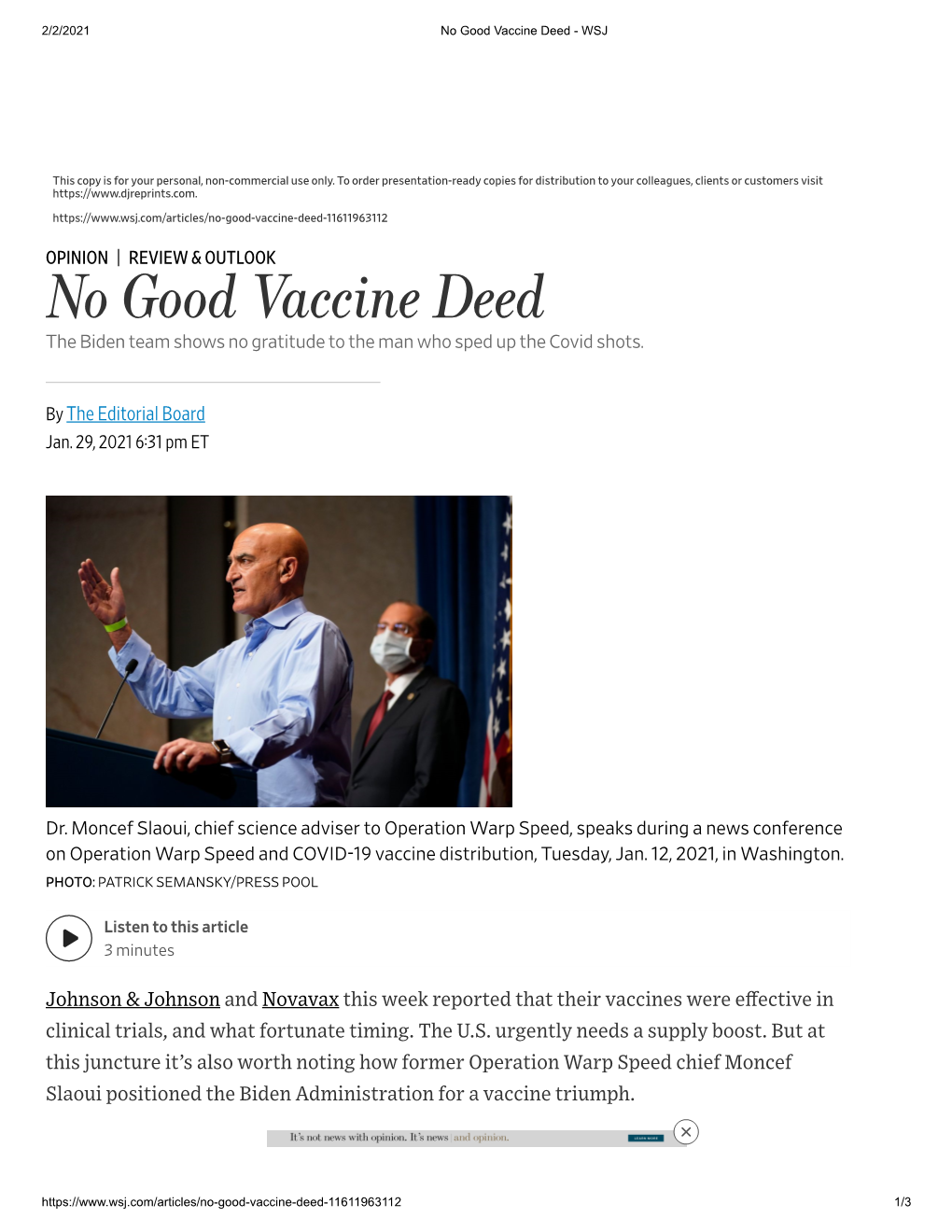 No Good Vaccine Deed - WSJ