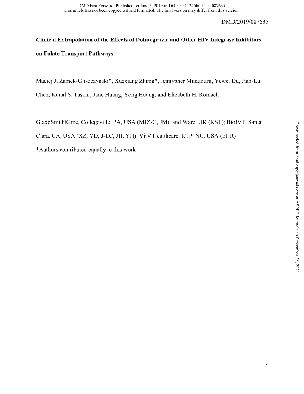 Clinical Extrapolation of the Effects of Dolutegravir and Other HIV Integrase Inhibitors on Folate Transport Pathways