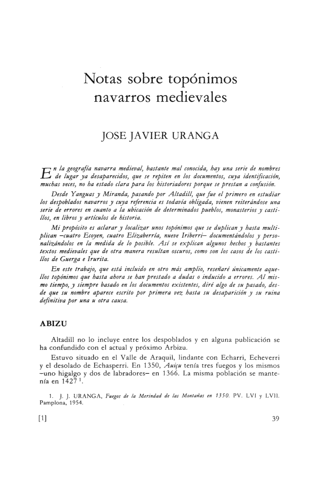 Notas Sobre Topónimos Navarros Medievales