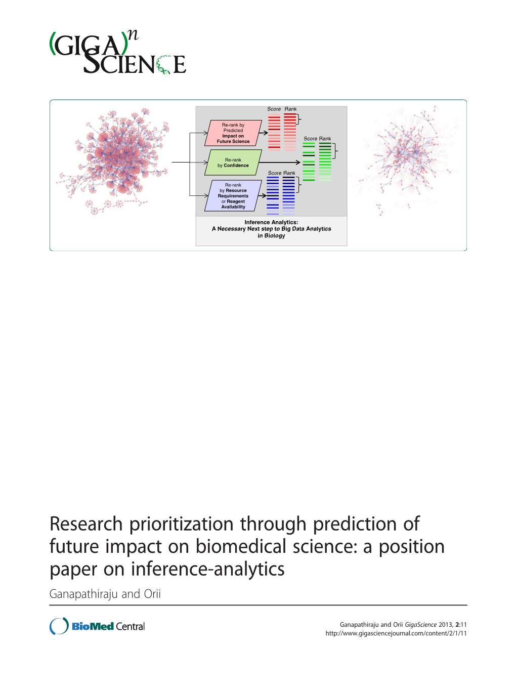 Research Prioritization Through Prediction of Future Impact on Biomedical Science: a Position Paper on Inference-Analytics Ganapathiraju and Orii