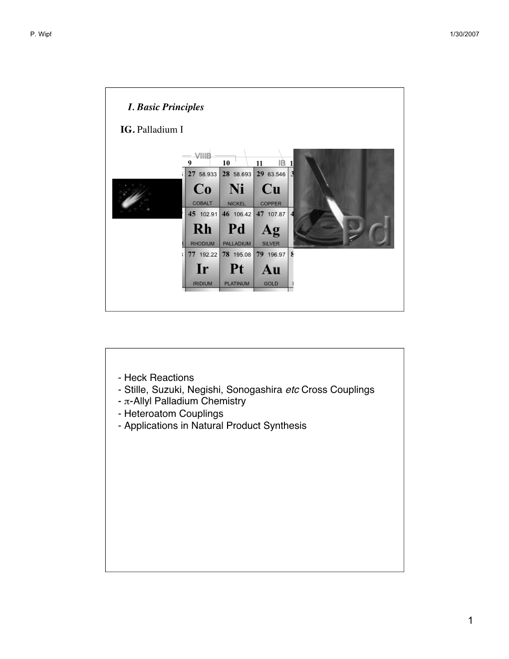 1 IG. Palladium I I. Basic Principles