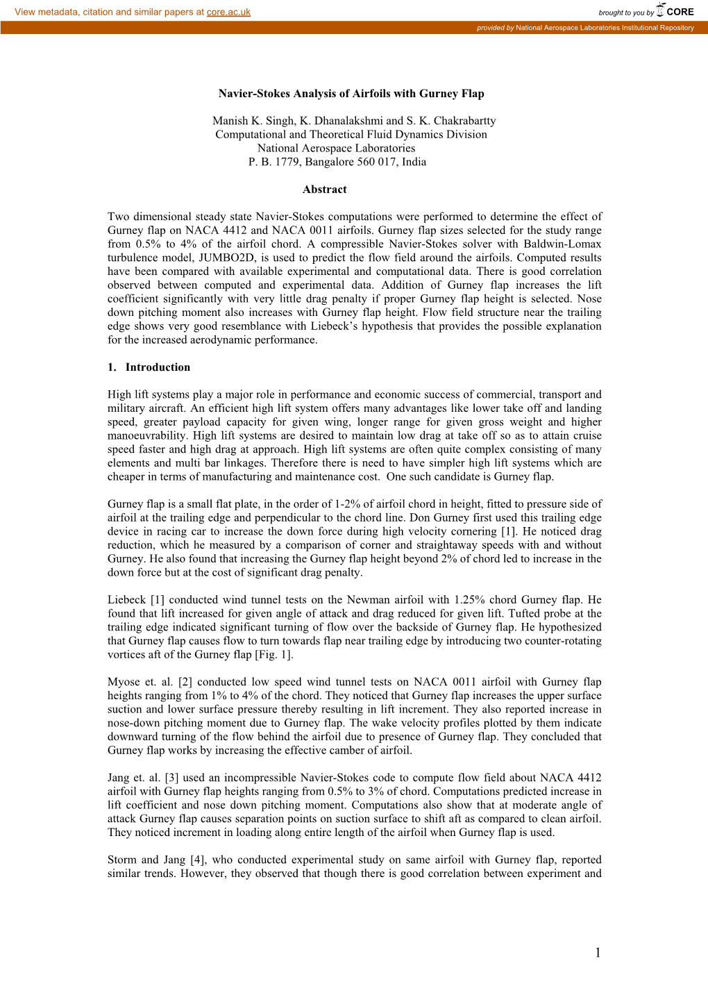 Navier-Stokes Analysis of Airfoils with Gurney Flap